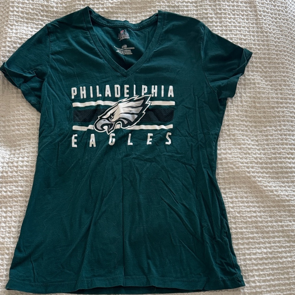 Philadelphia Eagles Women's V-Neck Tee - Green Sz Med